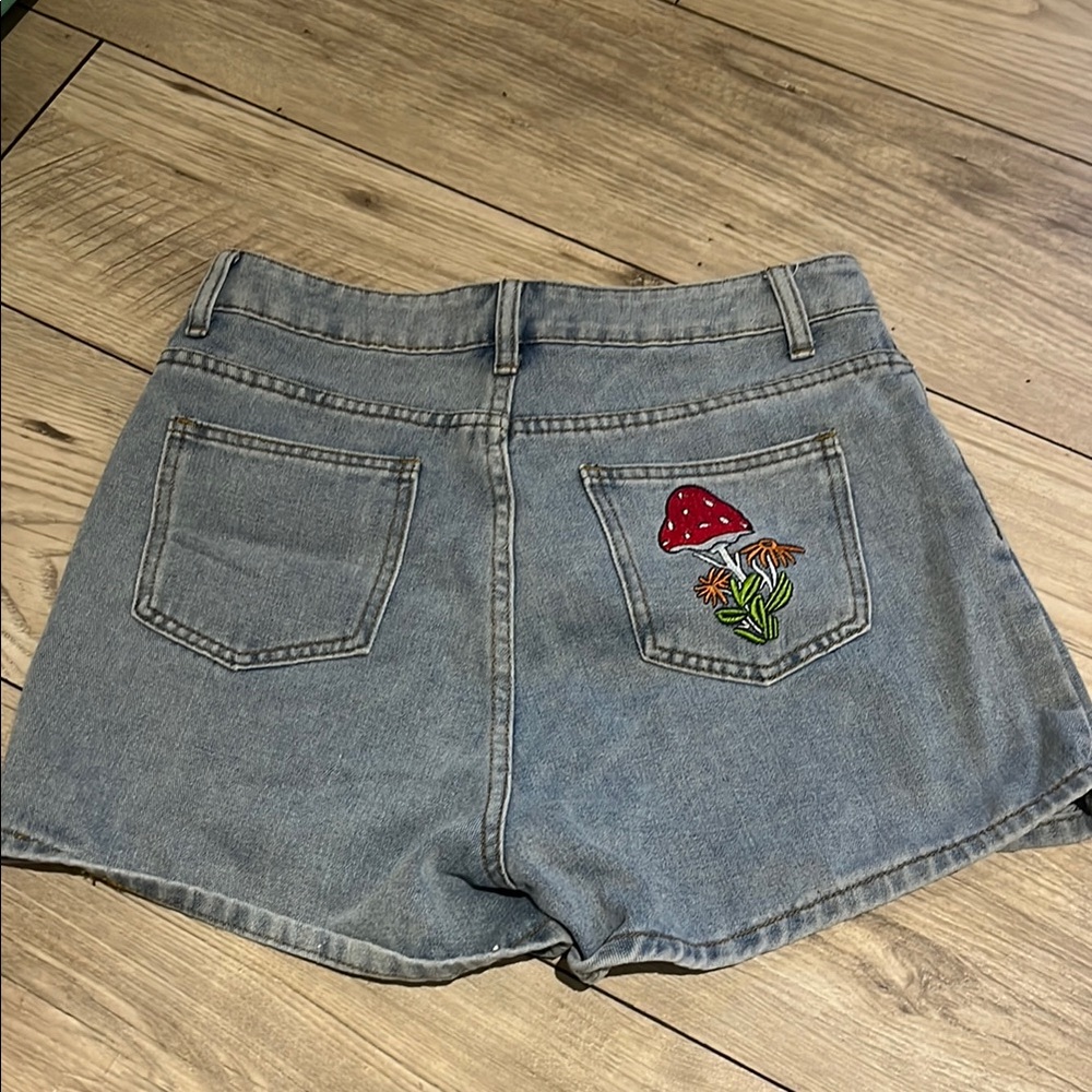 Embroidered Denim Shorts